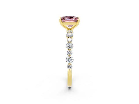 Yellow gold Princess Cut Morganite Prong Set Engagement Ring with Pavé Band_2