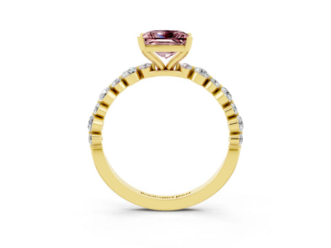 Yellow gold Princess Cut Morganite Prong Set Engagement Ring with Pavé Band_3