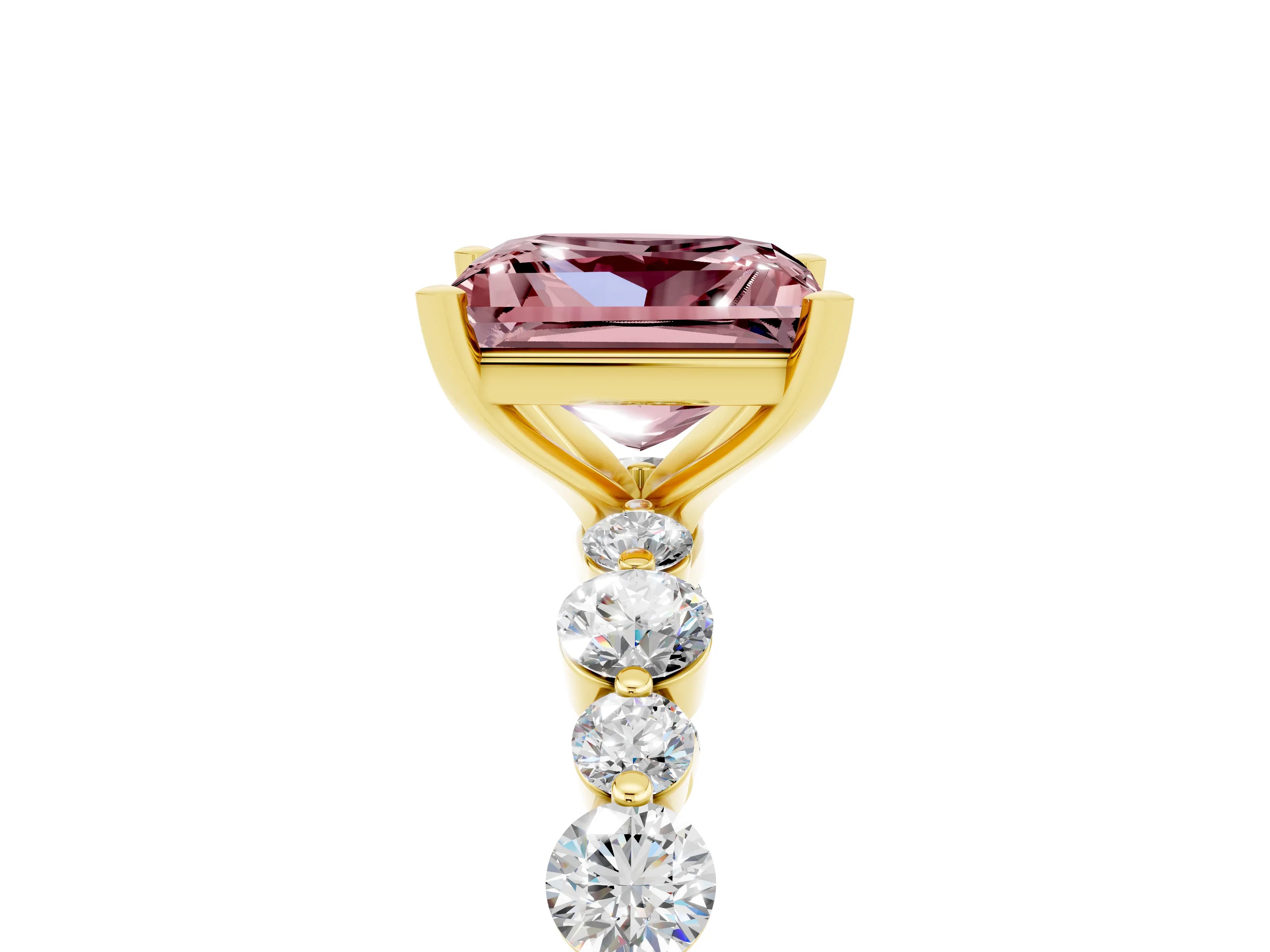 Yellow gold Princess Cut Morganite Prong Set Engagement Ring with Pavé Band_5