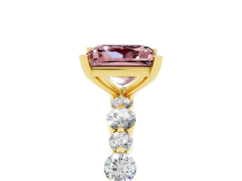 Yellow gold Princess Cut Morganite Prong Set Engagement Ring with Pavé Band_5
