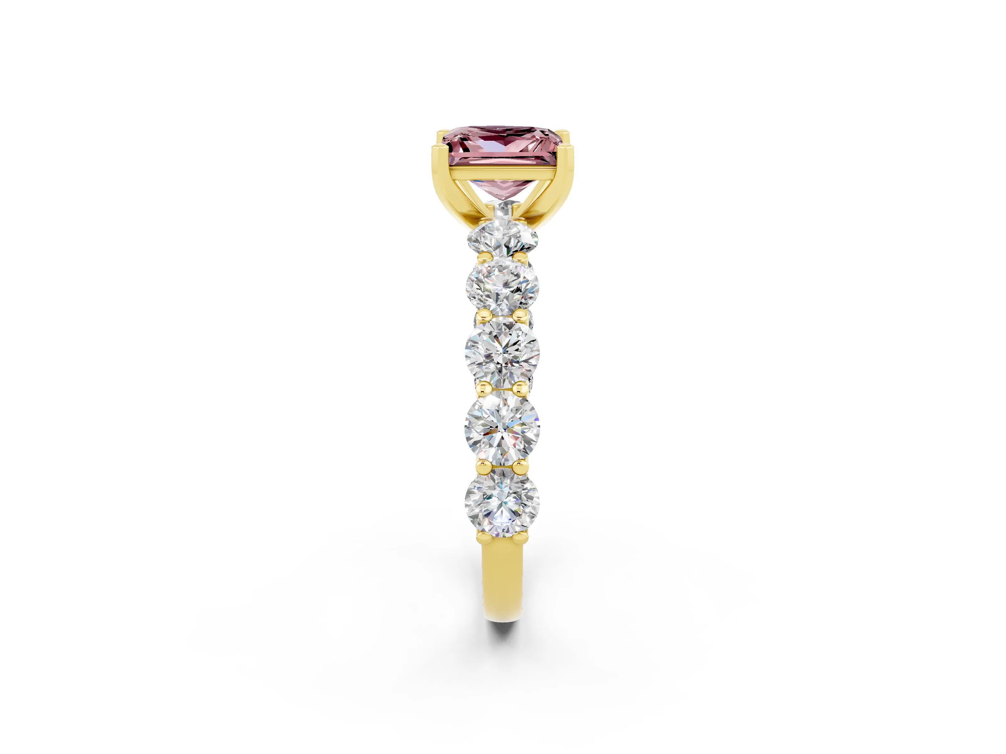 Yellow gold Princess Cut Morganite Prong Setting with Side Stones on a Pave Band_2