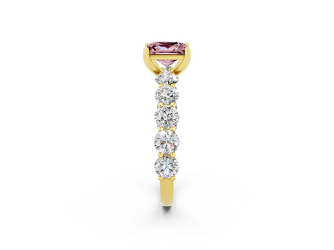 Yellow gold Princess Cut Morganite Prong Setting with Side Stones on a Pave Band_2