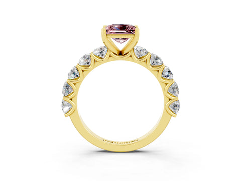 Yellow gold Princess Cut Morganite Prong Setting with Side Stones on a Pave Band_3