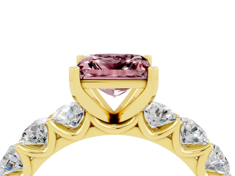 Yellow gold Princess Cut Morganite Prong Setting with Side Stones on a Pave Band_4