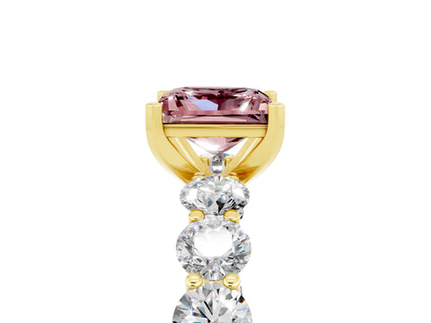 Yellow gold Princess Cut Morganite Prong Setting with Side Stones on a Pave Band_5