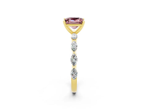 Yellow gold Princess Cut Morganite Ring with Marquise Side Stones and Prong Setting_2