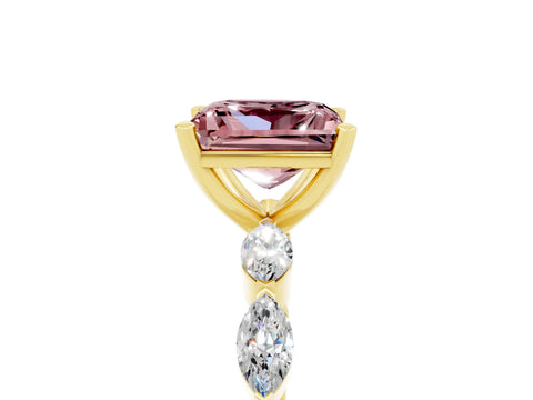 Yellow gold Princess Cut Morganite Ring with Marquise Side Stones and Prong Setting_5