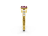 Yellow gold Princess Cut Morganite Ring with Milgrain Pavé Band and Four-Prong Setting_14