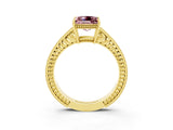 Yellow gold Princess Cut Morganite Ring with Milgrain Pavé Band and Four-Prong Setting_15