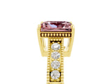 Yellow gold Princess Cut Morganite Ring with Milgrain Pavé Band and Four-Prong Setting_17
