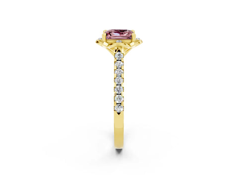 Yellow gold Princess Cut Morganite Ring with Pavé Band and Floral Prong Setting_2