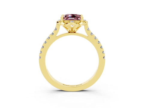 Yellow gold Princess Cut Morganite Ring with Pavé Band and Floral Prong Setting_3
