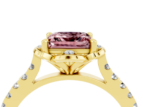 Yellow gold Princess Cut Morganite Ring with Pavé Band and Floral Prong Setting_4