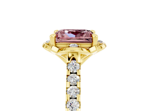 Yellow gold Princess Cut Morganite Ring with Pavé Band and Floral Prong Setting_5