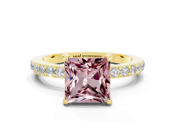 Yellow gold Princess Cut Morganite Pavé Engagement Ring with Round  Accents and Prong Setting