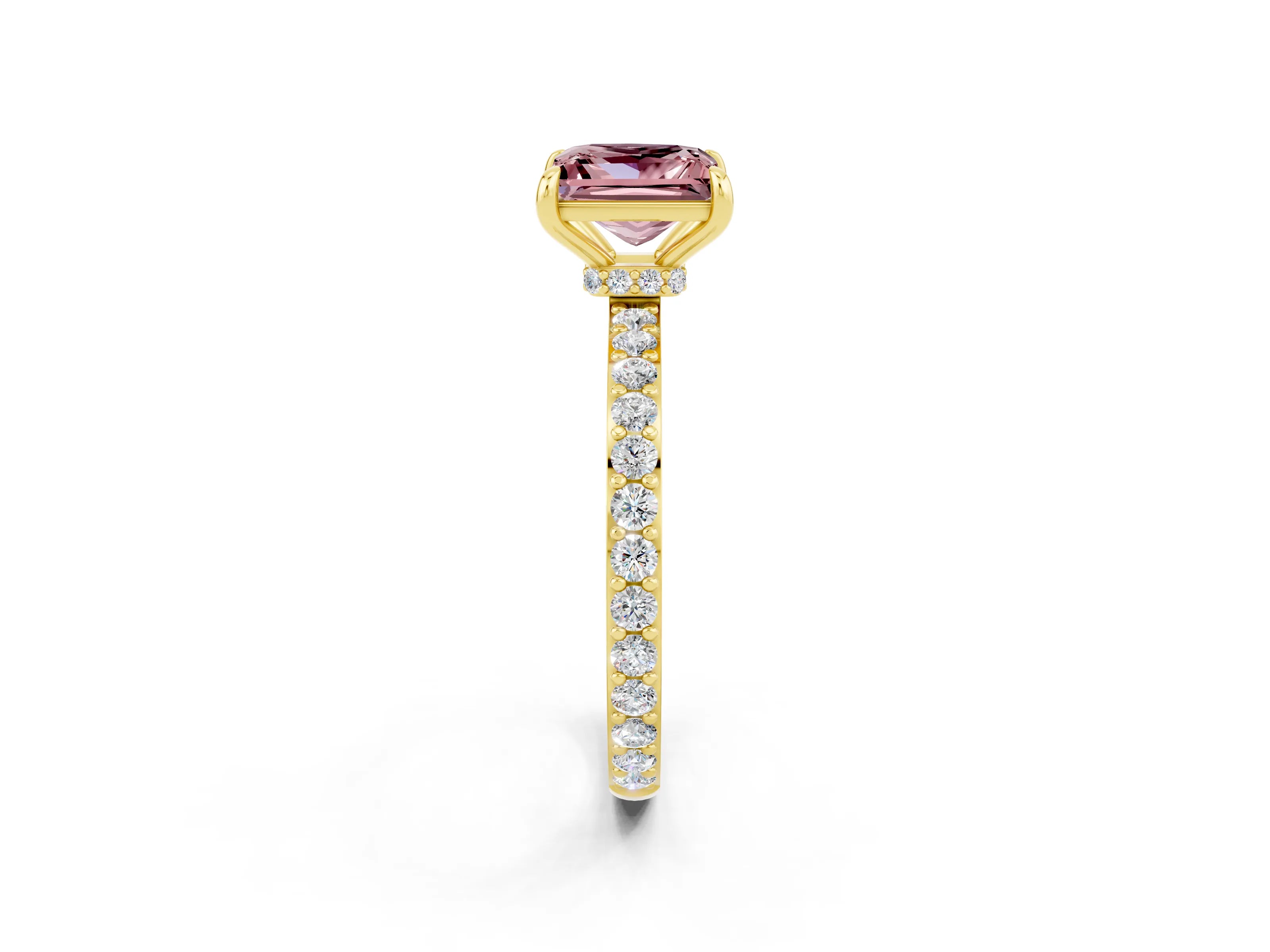 Yellow gold Princess Cut Morganite Ring with Pavé Band and Four-Prong Setting_2