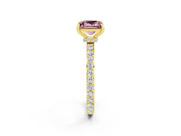 Yellow gold Princess Cut Morganite Pavé Engagement Ring with Round  Accents and Prong Setting