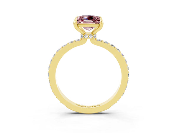 Yellow gold Princess Cut Morganite Pavé Engagement Ring with Round  Accents and Prong Setting