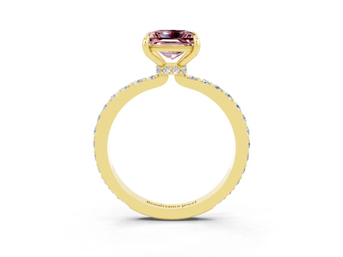 Yellow gold Princess Cut Morganite Ring with Pavé Band and Four-Prong Setting_3