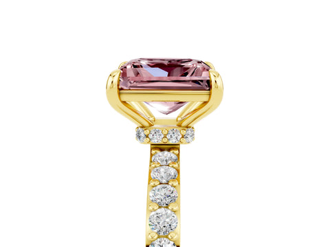 Yellow gold Princess Cut Morganite Ring with Pavé Band and Four-Prong Setting_5