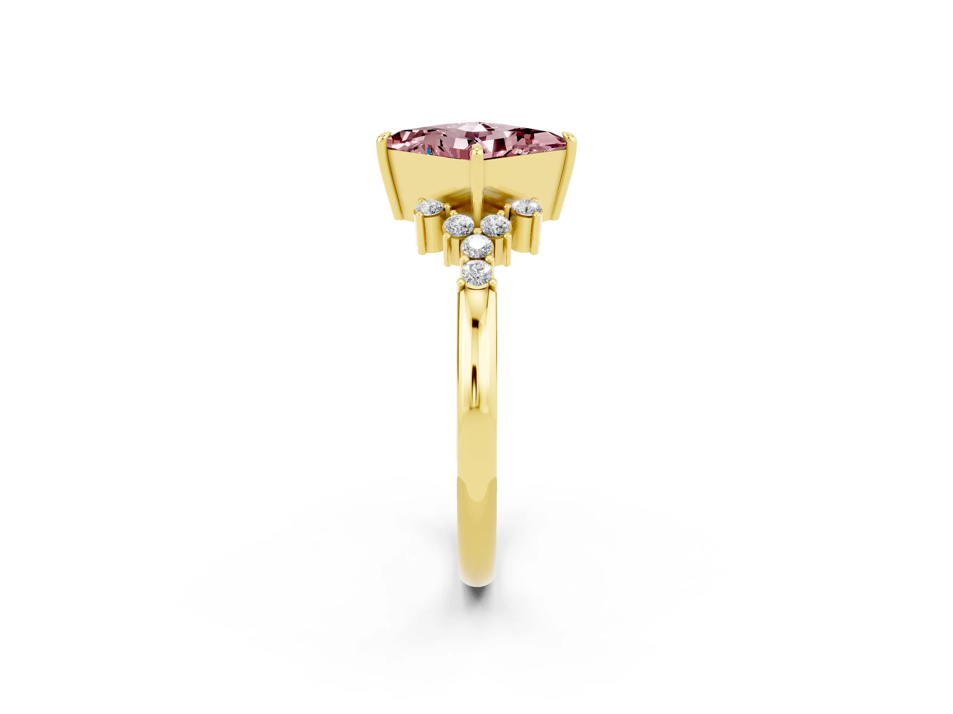 Yellow gold Princess Cut Morganite Ring with Side Stones and Four-Prong Setting_38