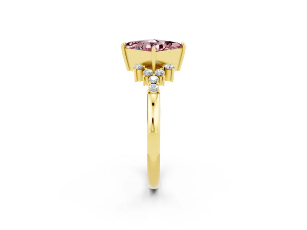 Yellow gold Princess Cut Morganite Ring with Side Stones and Four-Prong Setting