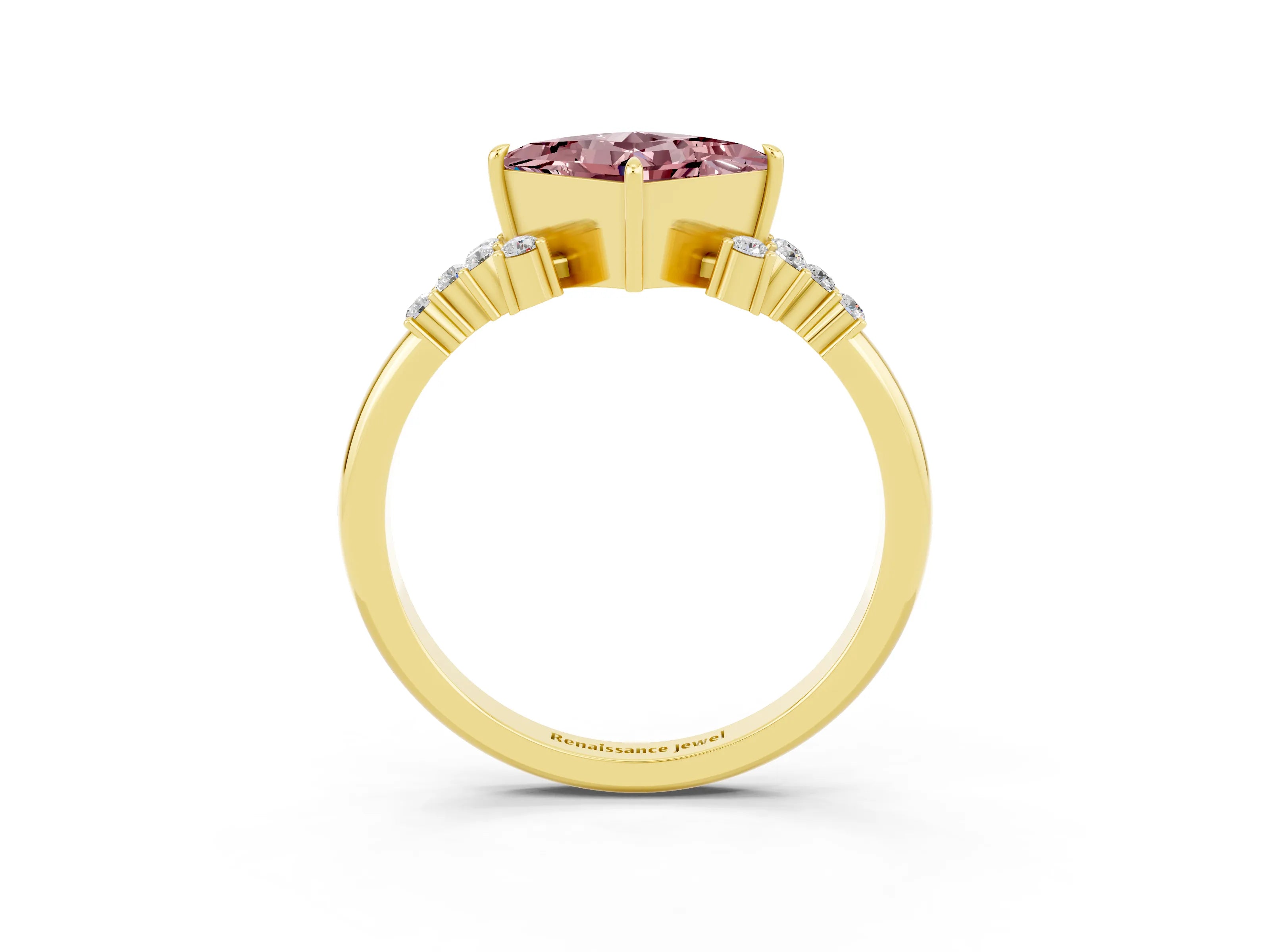 Yellow gold Princess Cut Morganite Ring with Side Stones and Four-Prong Setting_39