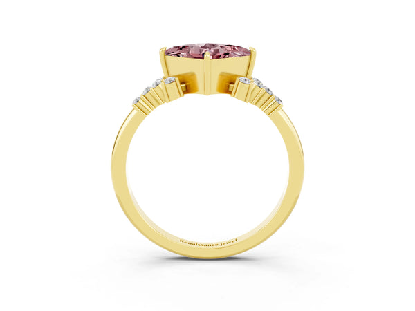 Yellow gold Princess Cut Morganite Ring with Side Stones and Four-Prong Setting