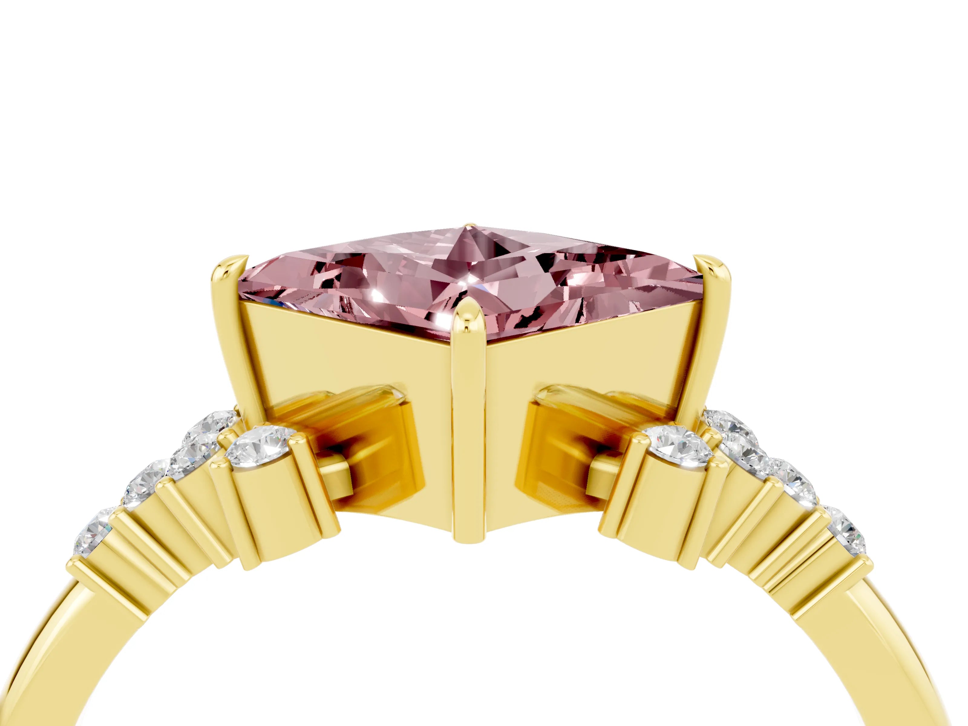Yellow gold Princess Cut Morganite Ring with Side Stones and Four-Prong Setting_40