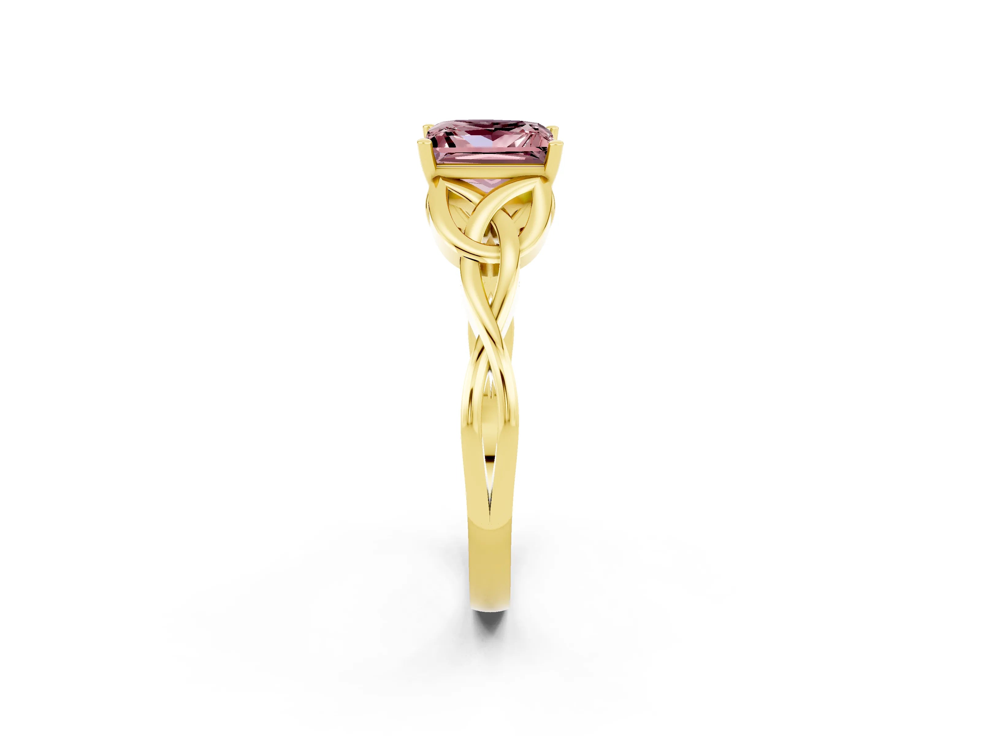 Yellow gold Princess Cut Morganite Solitaire Celtic Knot Ring with Four-Prong Setting_14