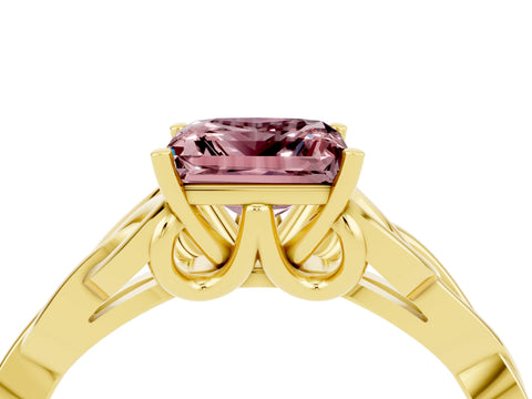 Yellow gold Princess Cut Morganite Solitaire Celtic Knot Ring with Four-Prong Setting_16