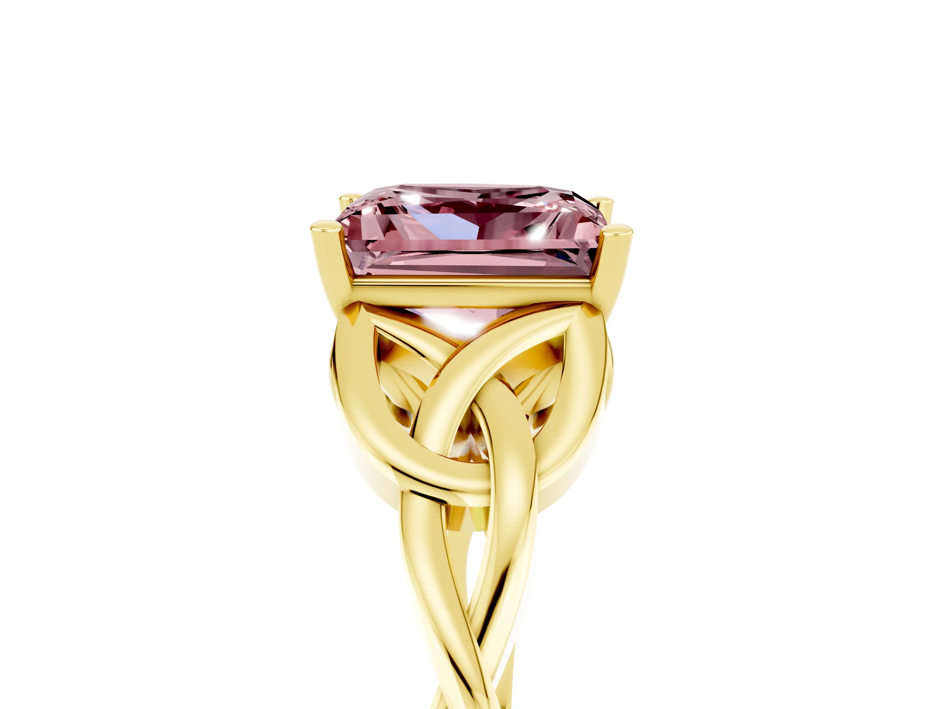 Yellow gold Princess Cut Morganite Solitaire Celtic Knot Ring with Four-Prong Setting_17