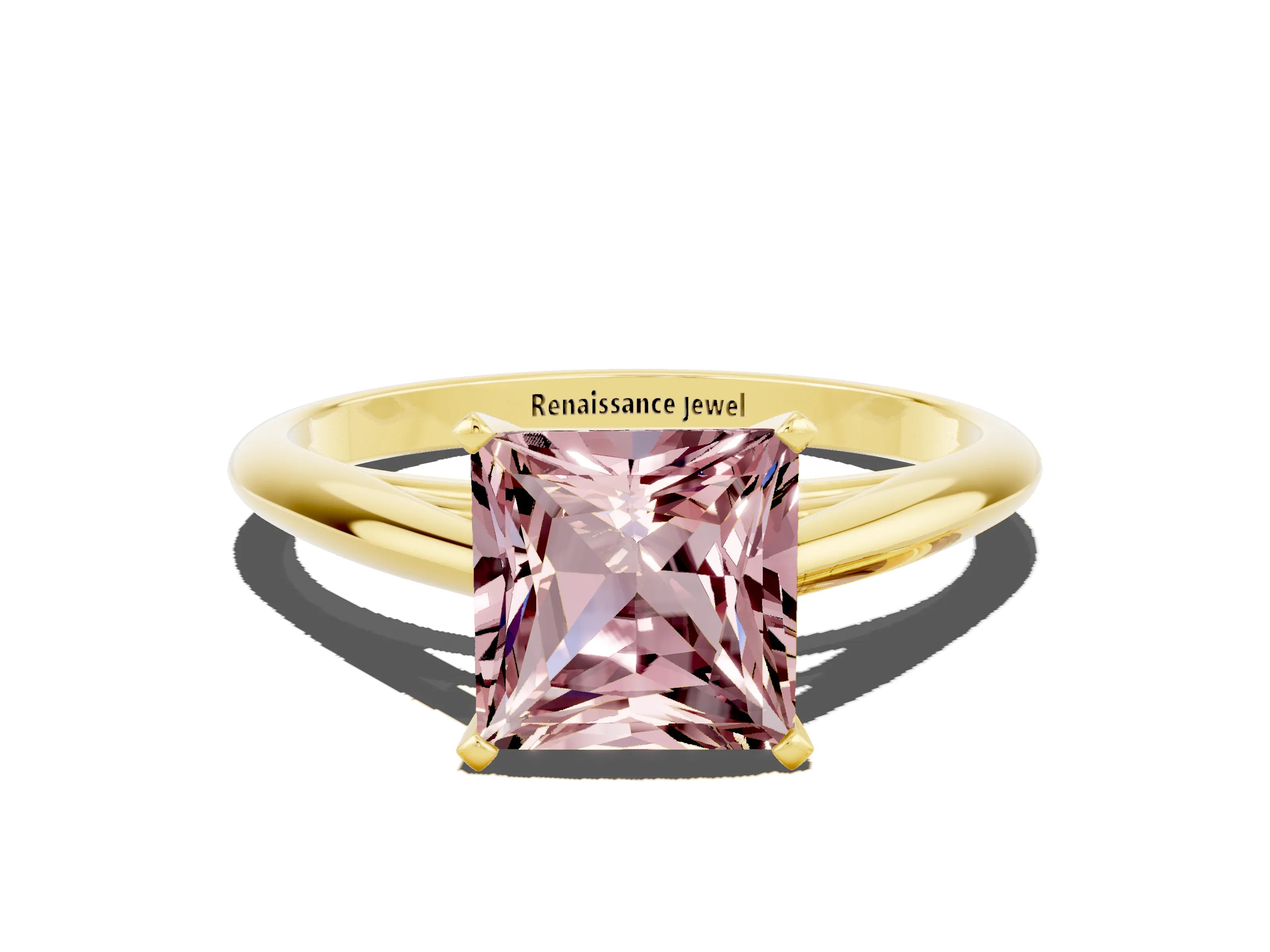 Yellow gold Princess Cut Morganite Solitaire Engagement Ring with Cathedral Setting and Four-Prong Mount_12