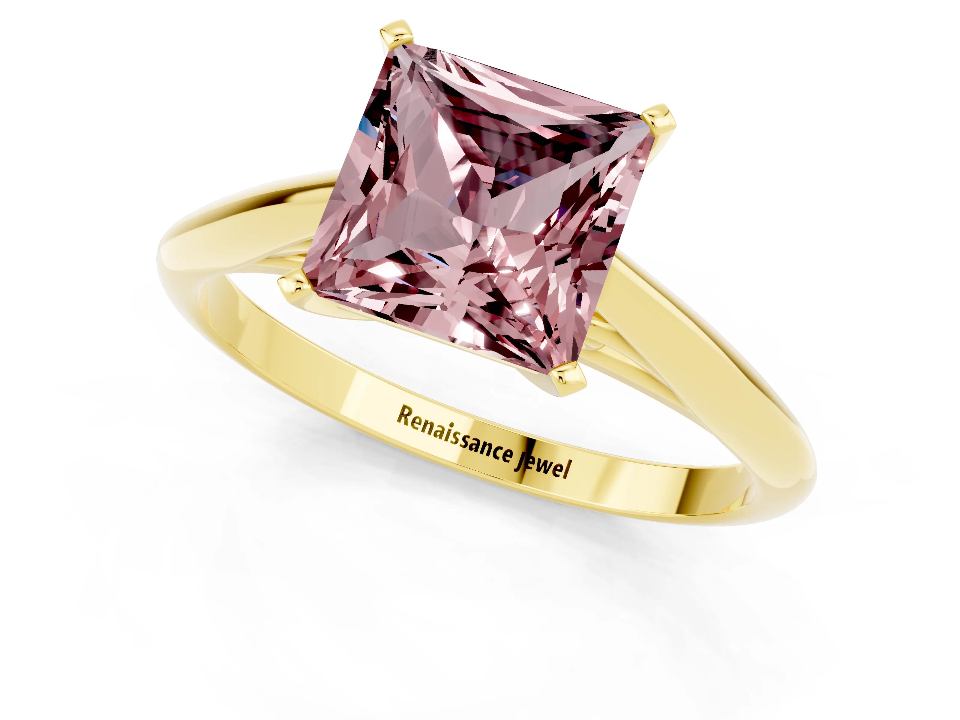 Yellow gold Princess Cut Morganite Solitaire Engagement Ring with Cathedral Setting and Four-Prong Mount_13