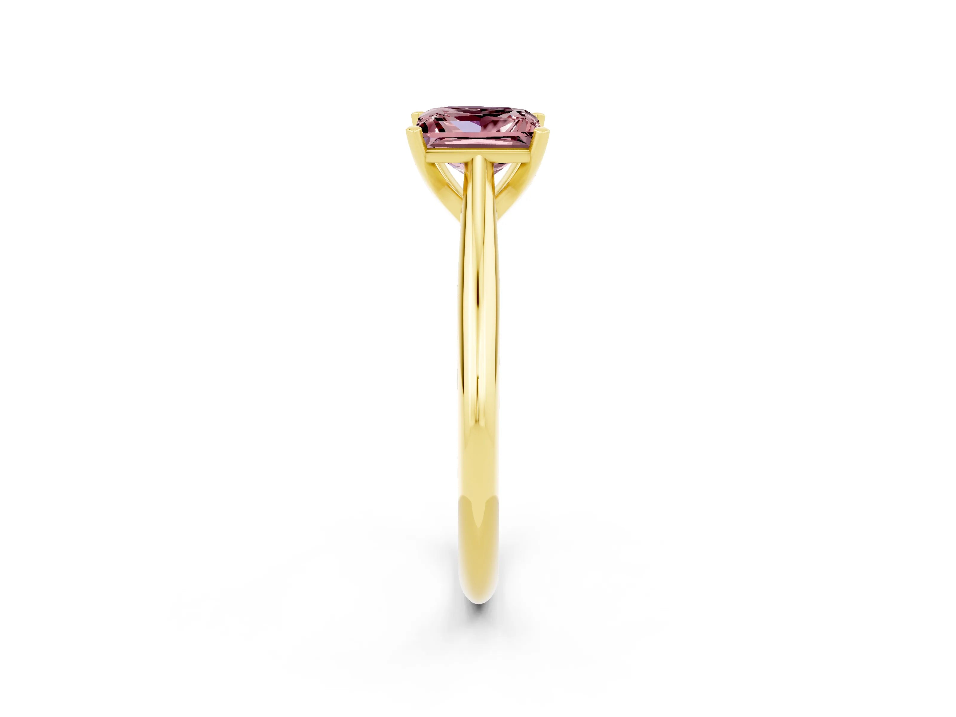 Yellow gold Princess Cut Morganite Solitaire Engagement Ring with Cathedral Setting and Four-Prong Mount_14