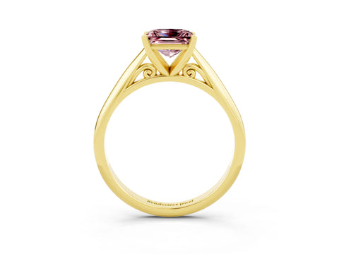 Yellow gold Princess Cut Morganite Solitaire Engagement Ring with Cathedral Setting and Four-Prong Mount_15