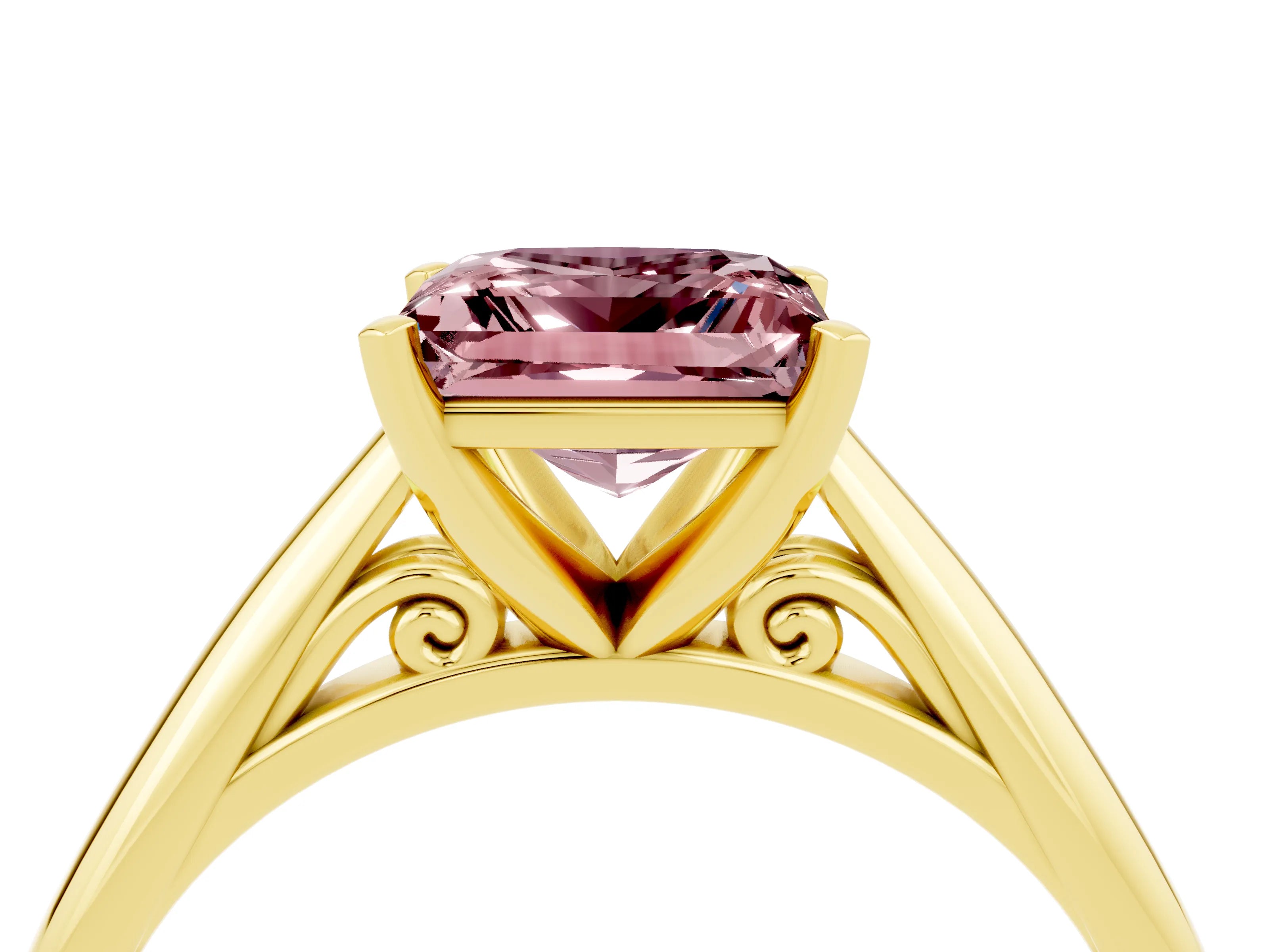 Yellow gold Princess Cut Morganite Solitaire Engagement Ring with Cathedral Setting and Four-Prong Mount_16