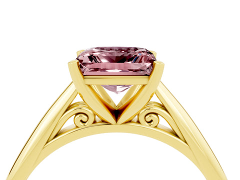 Yellow gold Princess Cut Morganite Solitaire Engagement Ring with Cathedral Setting and Four-Prong Mount_16
