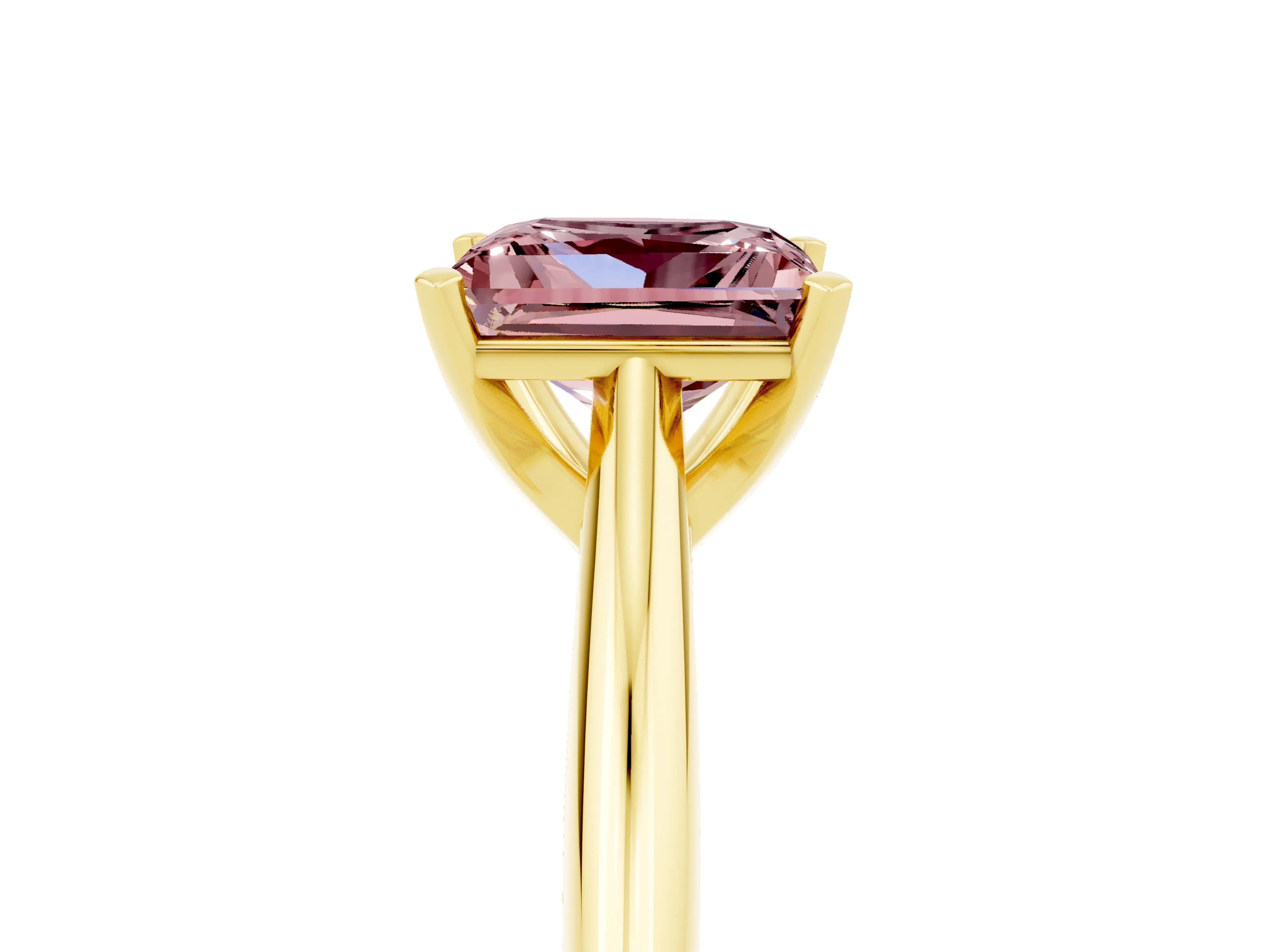 Yellow gold Princess Cut Morganite Solitaire Engagement Ring with Cathedral Setting and Four-Prong Mount_17