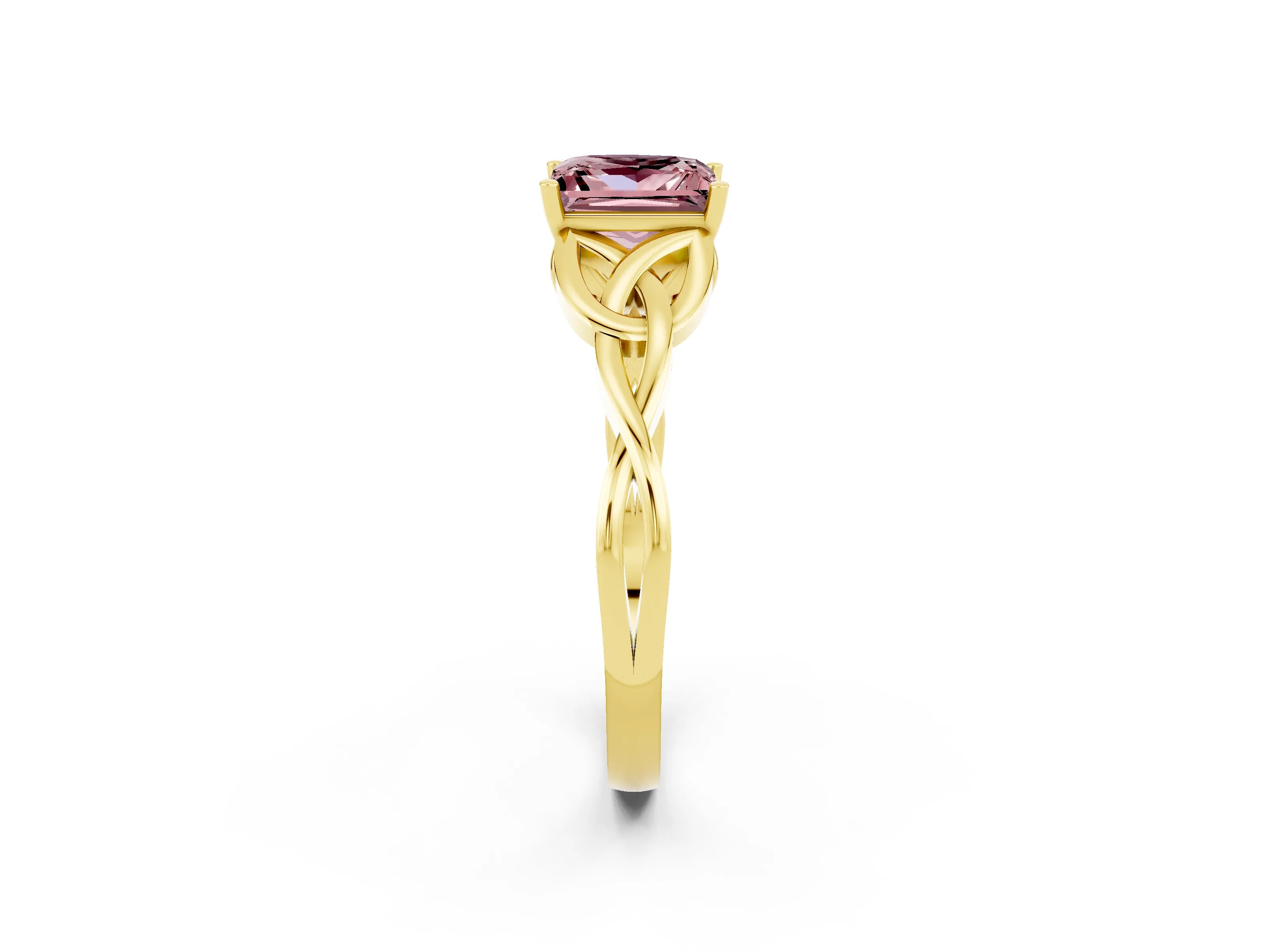 Yellow gold Princess Cut Morganite Solitaire Engagement Ring with Celtic Knot Band and Four-Prong Setting_2