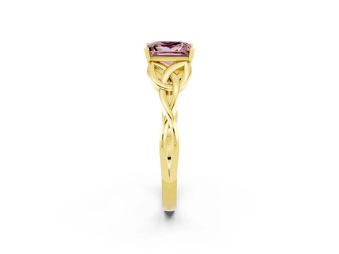 Yellow gold Princess Cut Morganite Solitaire Engagement Ring with Celtic Knot Band and Four-Prong Setting_2