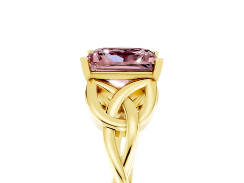 Yellow gold Princess Cut Morganite Solitaire Engagement Ring with Celtic Knot Band and Four-Prong Setting_5