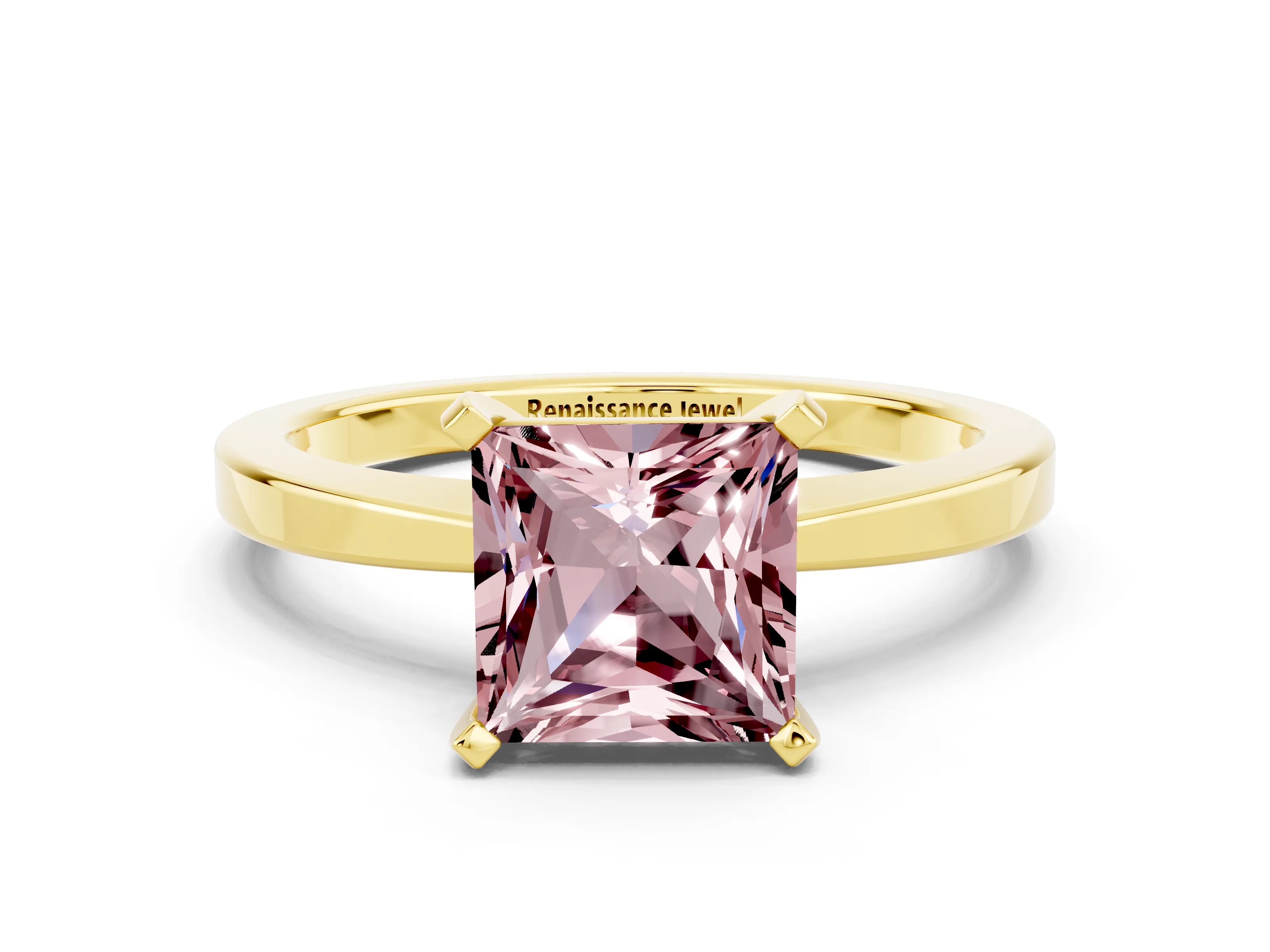 Yellow gold Princess Cut Morganite Solitaire Engagement Ring with Classic Band and Four-Prong Setting_24