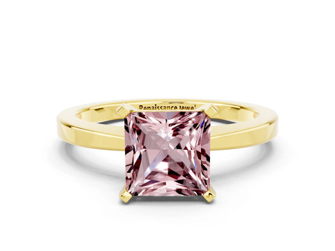 Yellow gold Princess Cut Morganite Solitaire Engagement Ring with Classic Band and Four-Prong Setting_24