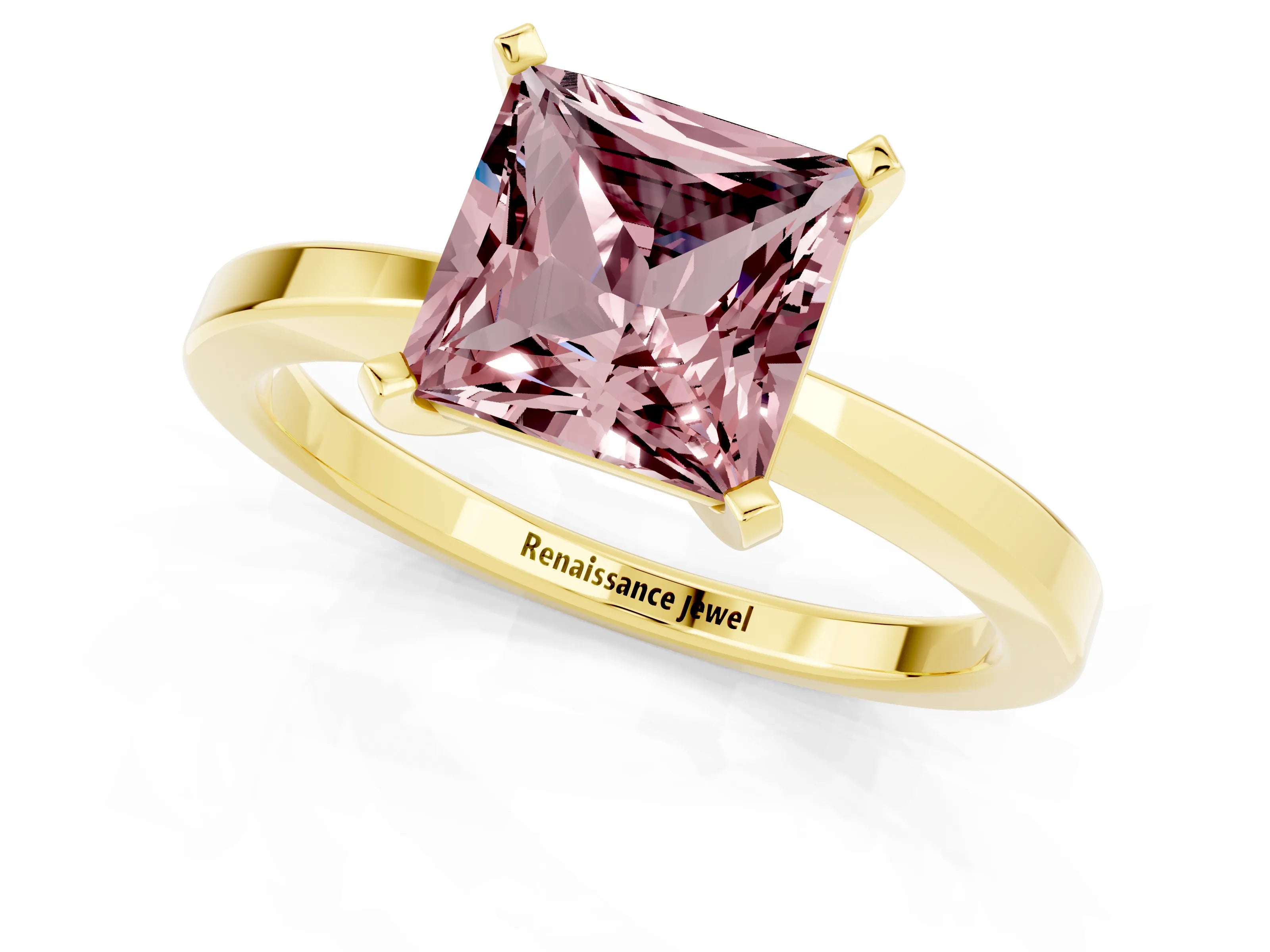 Yellow gold Princess Cut Morganite Solitaire Engagement Ring with Classic Band and Four-Prong Setting_25