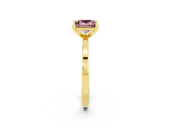 Yellow gold Princess Cut Morganite Solitaire Engagement Ring with Classic Band and Four-Prong Setting