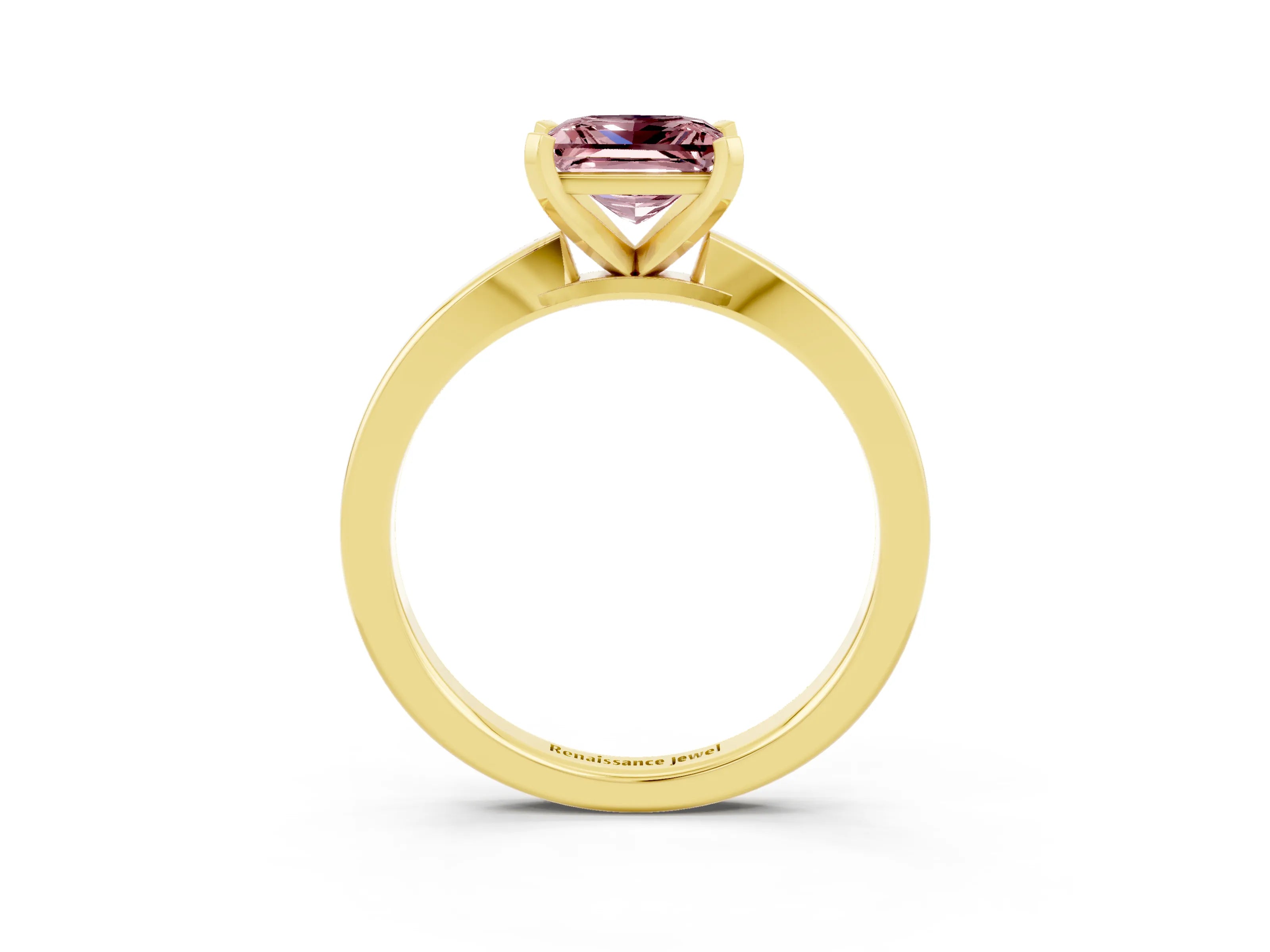 Yellow gold Princess Cut Morganite Solitaire Engagement Ring with Classic Band and Four-Prong Setting_27