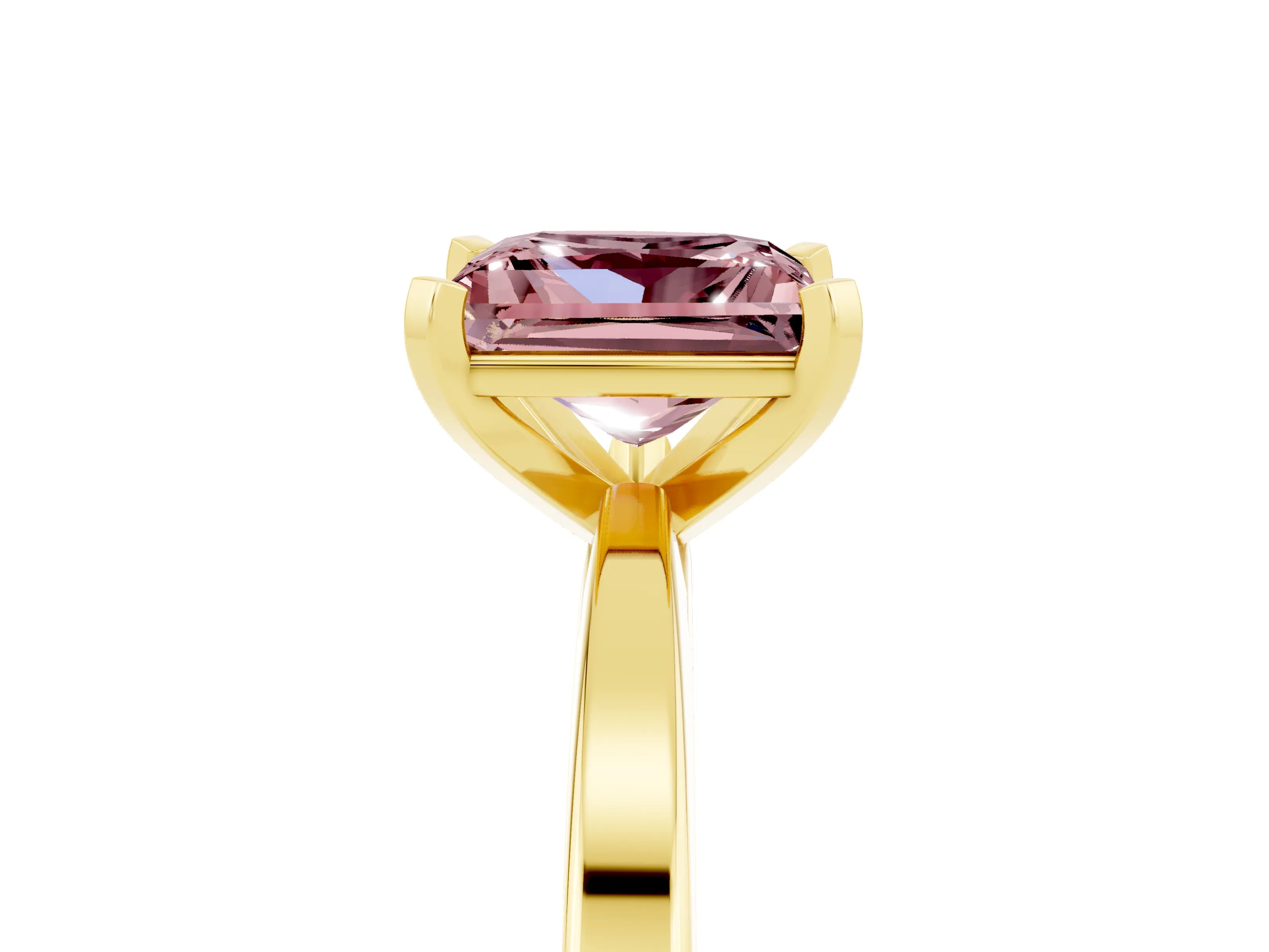 Yellow gold Princess Cut Morganite Solitaire Engagement Ring with Classic Band and Four-Prong Setting_29