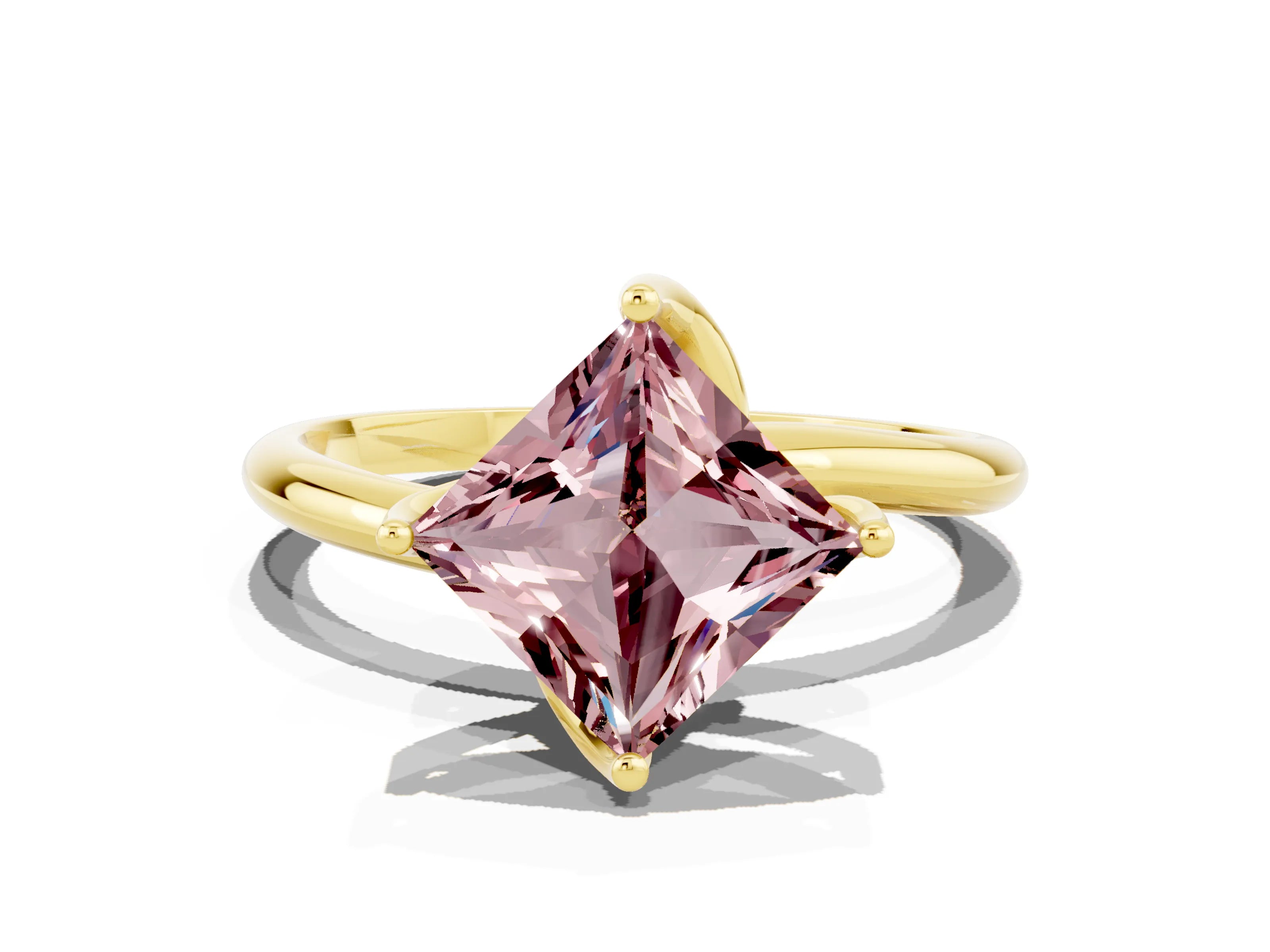 Yellow gold Princess Cut Morganite Solitaire Engagement Ring with Four-Prong Setting and Classic Band_12