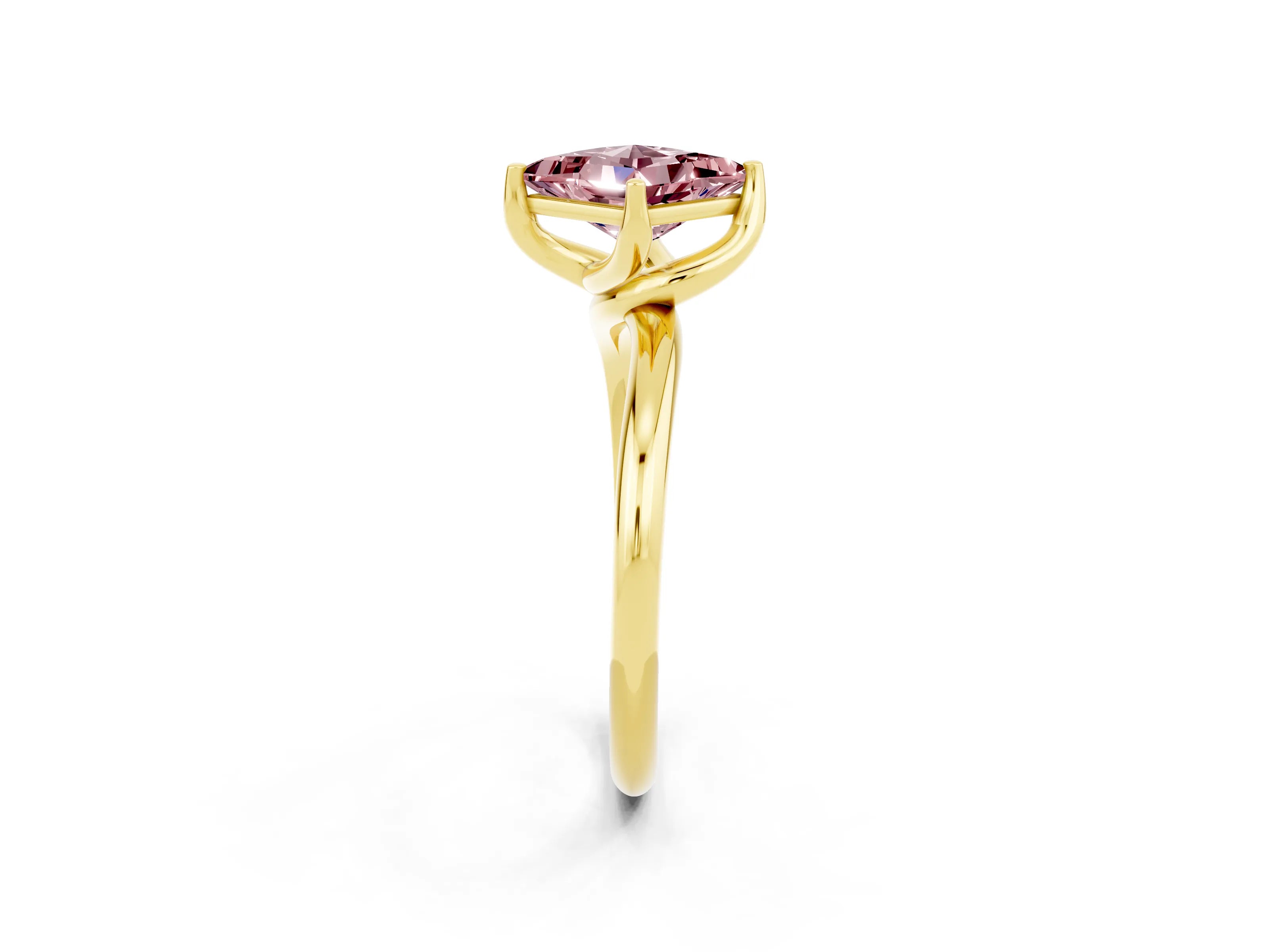 Yellow gold Princess Cut Morganite Solitaire Engagement Ring with Four-Prong Setting and Classic Band_14